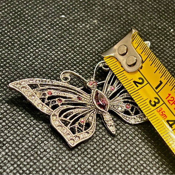Vintage LIA Marcasite & Garnet Faux Rhinestone Butterfly Brooch Pin - Picture 5 of 5